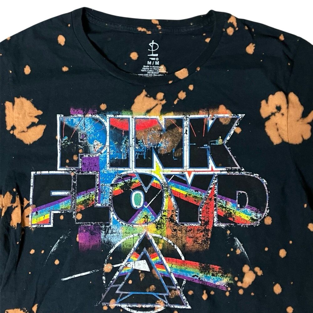 Pink Floyd T-Shirt Mens Black The Dark Side Of The Moon Bleached Distressed Sz M